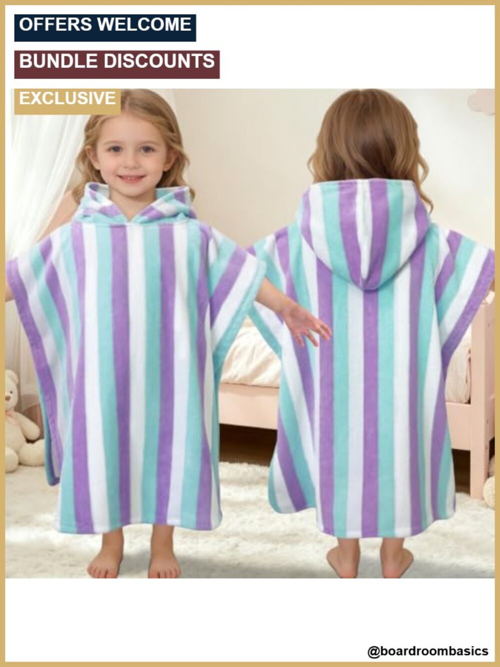 Toddler Hooded Towel 100% Cotton 21x42 Adjustable Buttons Bath Pool Beach